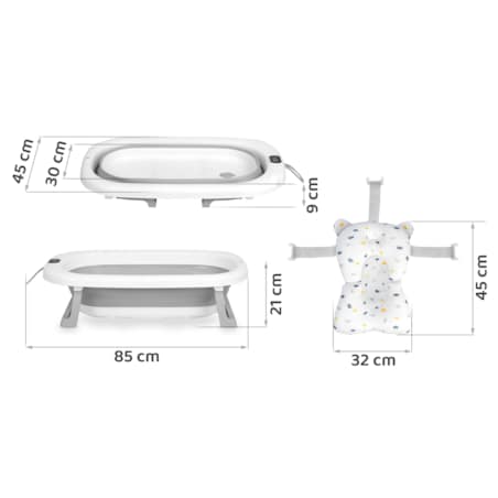 Wanienka składana dla dziecka niemowląt Ricokids silikonowa termometr LCD biało-szara