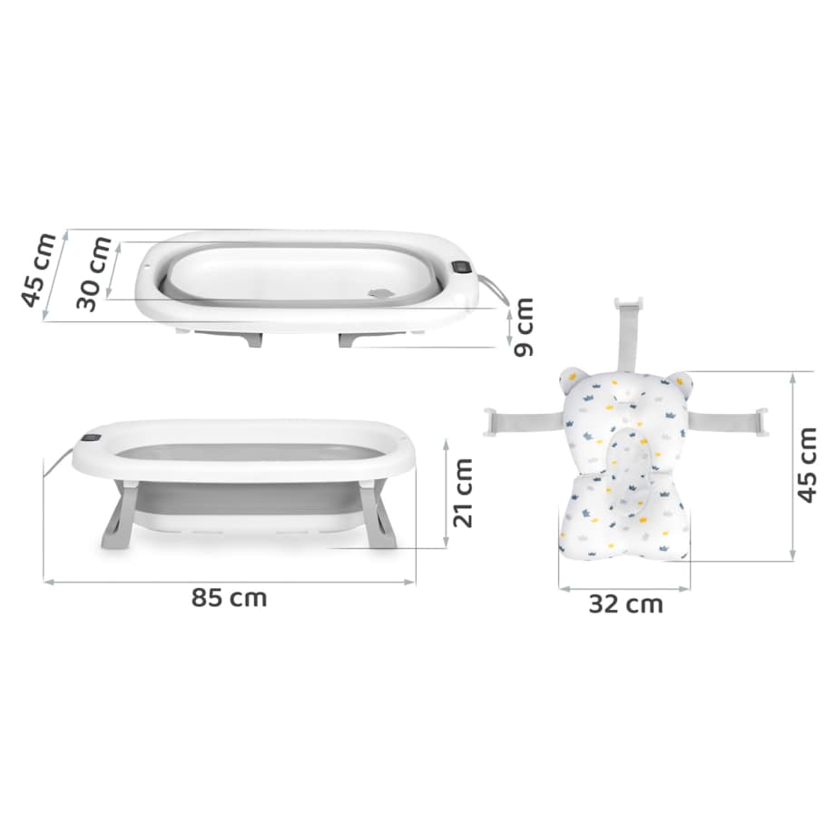 Wanienka składana dla dziecka niemowląt Ricokids silikonowa termometr LCD biało-szara
