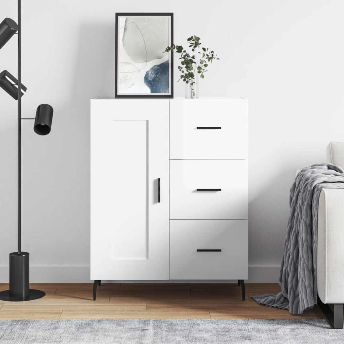 vidaXL Szafka, biała, połysk, 69,5x34x90 cm, materiał drewnopochodny