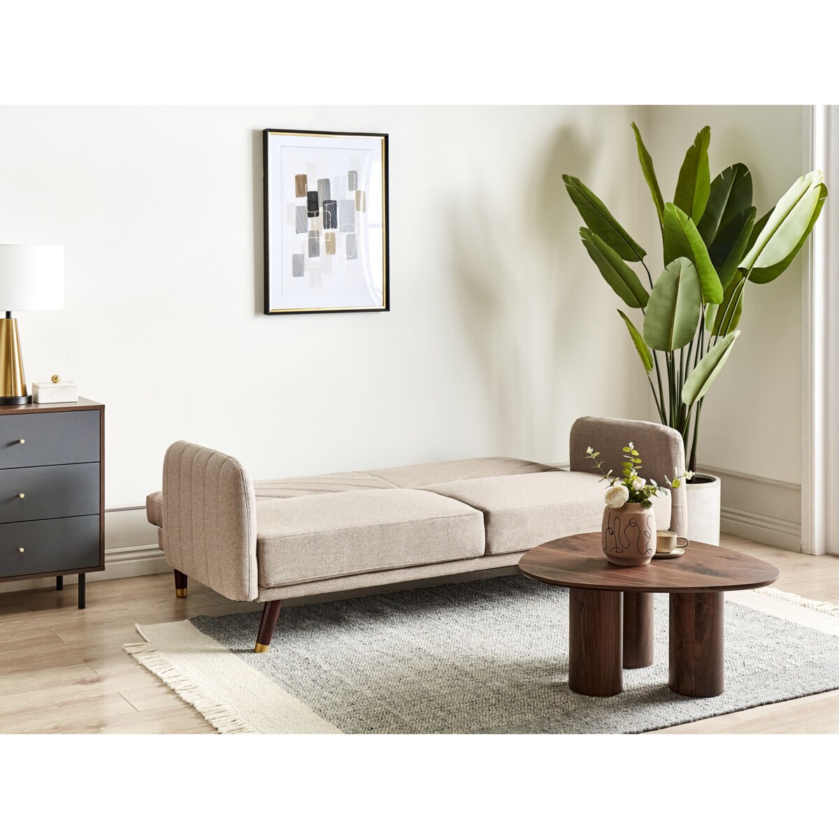 Sofa rozkładana SENJA Jasnobrązowy Len syntetyczny