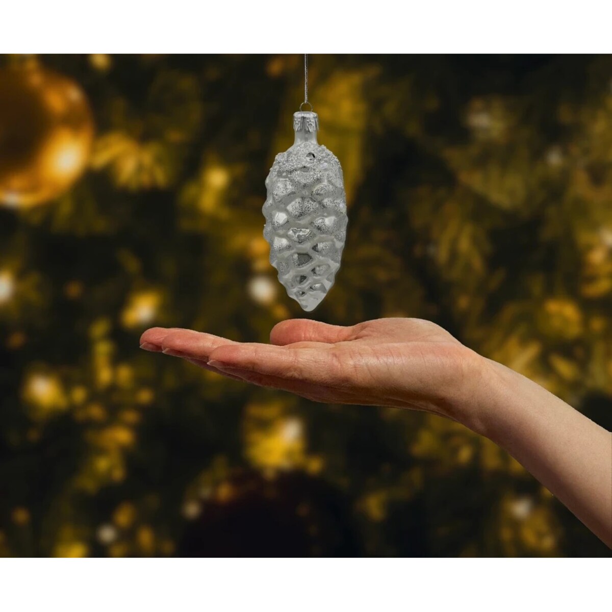 Bombka choinkowa: Szyszka srebrna: mała