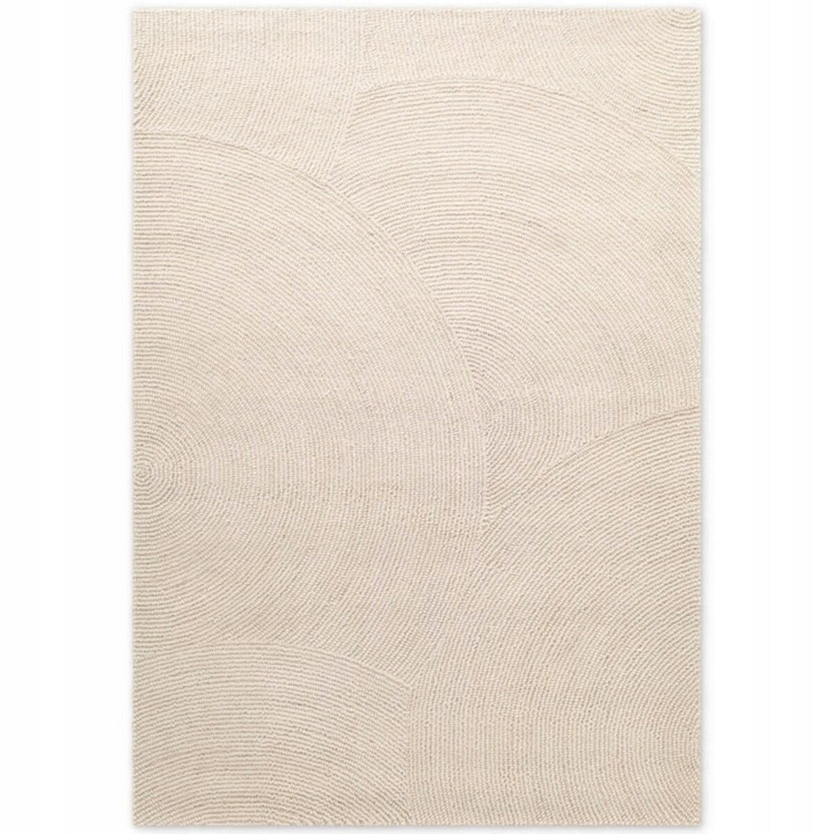 Dywan wełniany do salonu 160x230cm, kremowy wzór w półkola, efekt 3d