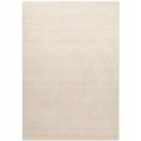 Dywan wełniany do salonu 160x230cm, kremowy wzór w półkola, efekt 3d