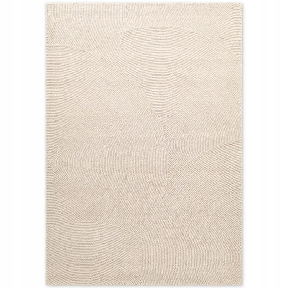 Dywan wełniany do salonu 160x230cm, kremowy wzór w półkola, efekt 3d