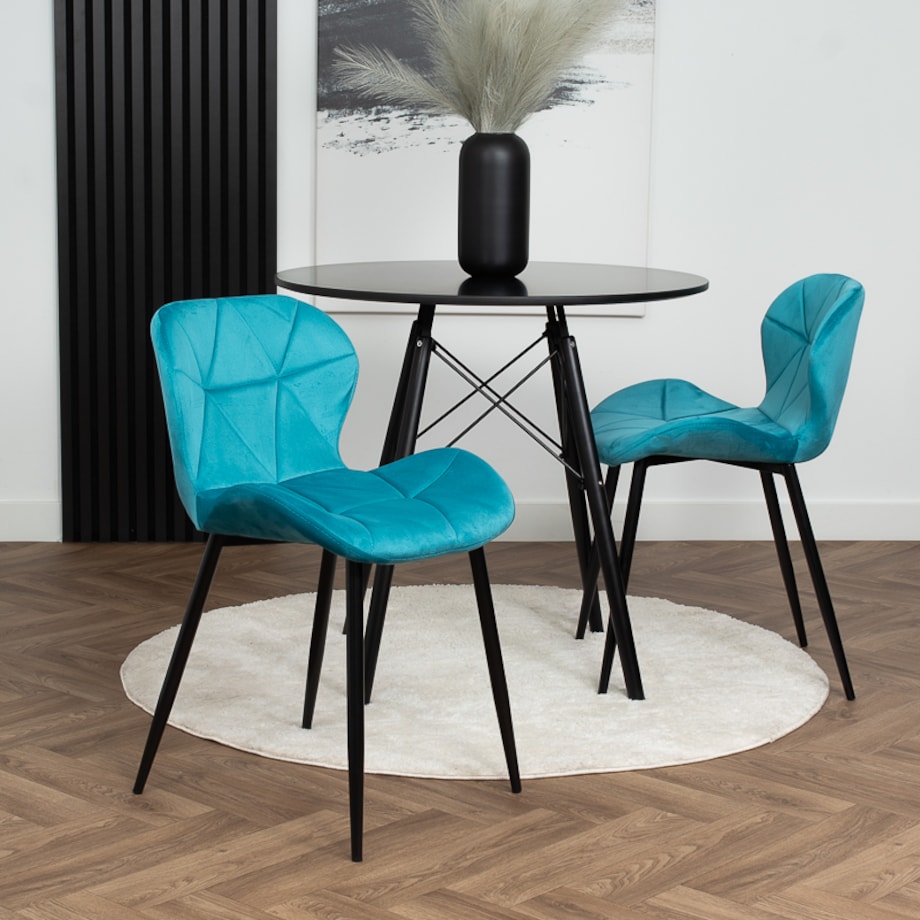 Krzesło tapicerowane welurowe pikowane turkusowe do salonu jadalni