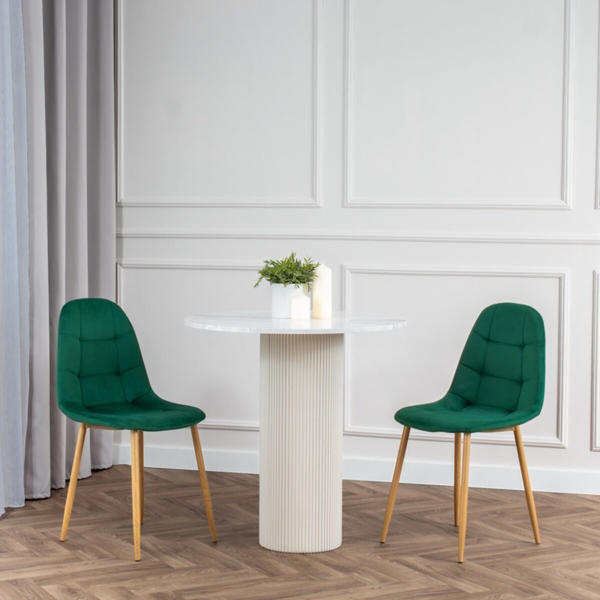 Krzesło tapicerowane do salonu jadalni welurowe pikowane nowoczesne zielone