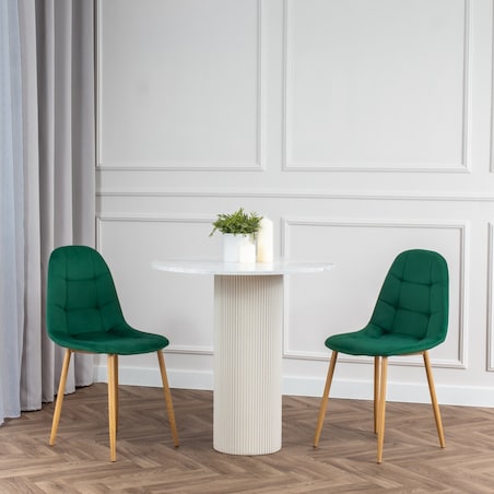 Krzesło tapicerowane do salonu jadalni welurowe pikowane nowoczesne zielone