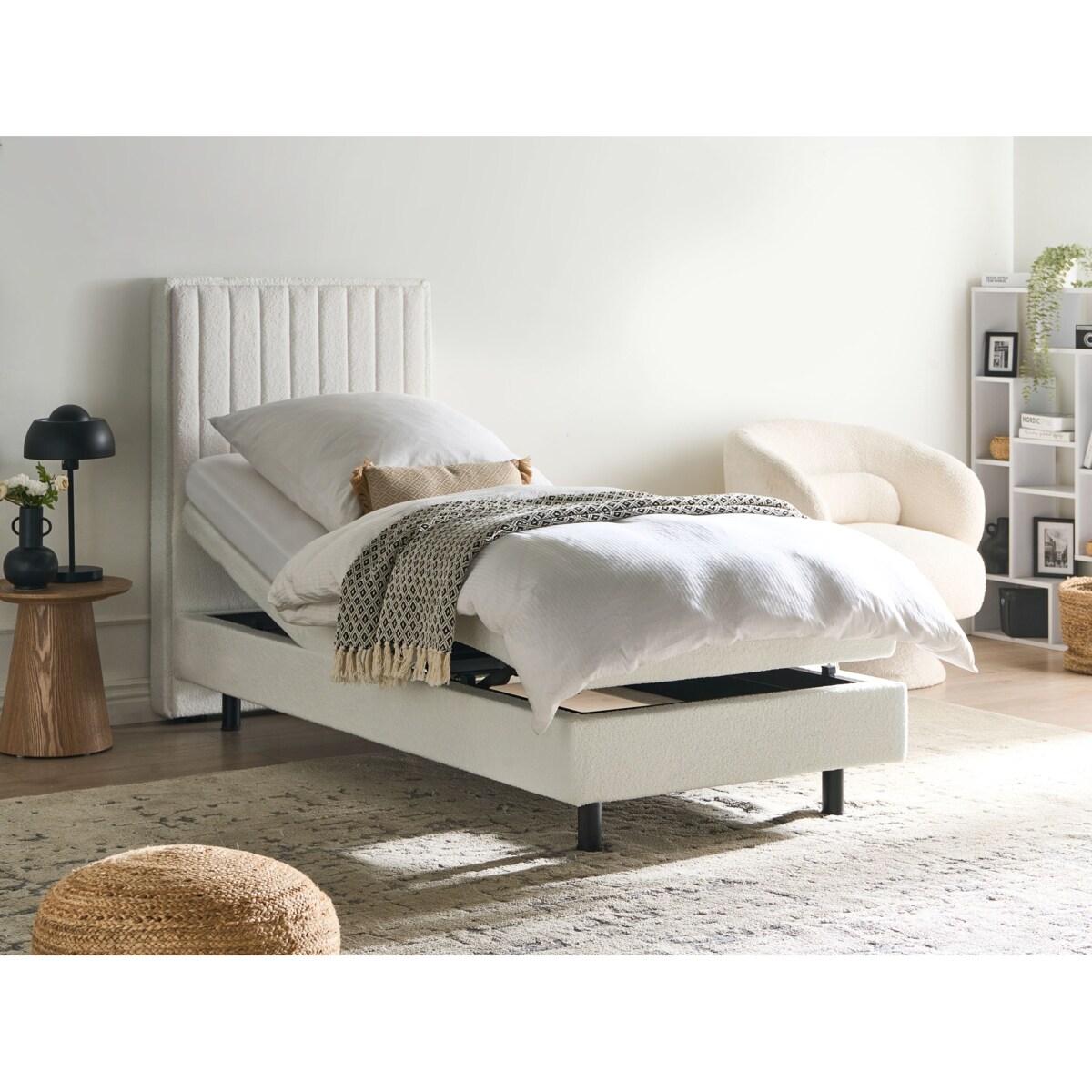 Łóżko regulowane Boucle DUKE II 80 x 200 cm Złamana biel