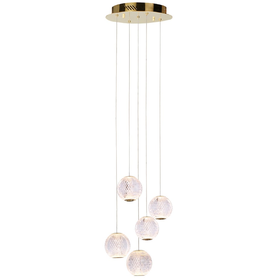 Wisząca LAMPA kaskada ROSARIO PND-12220121-5A-GD Italux szklana OPRAWA zwis LED 21W 3000K glamour przezroczysty