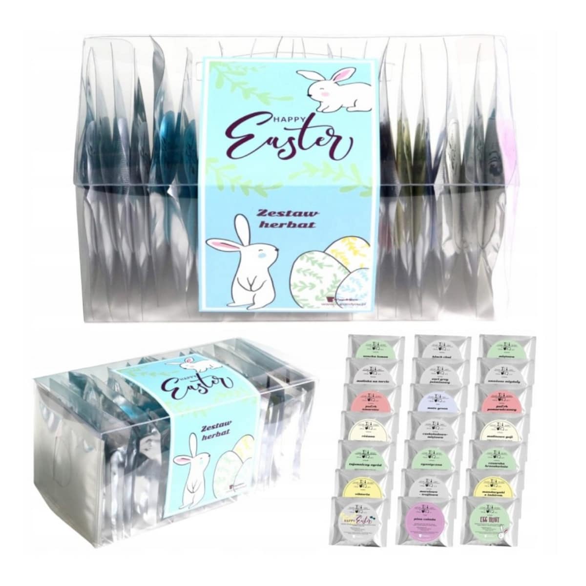 Zestaw herbat sypanych liściastych HAPPY EASTER - 21 różnych smaków prezent upominek paczka box na Wielkanoc Zajączka dla kobiety faceta