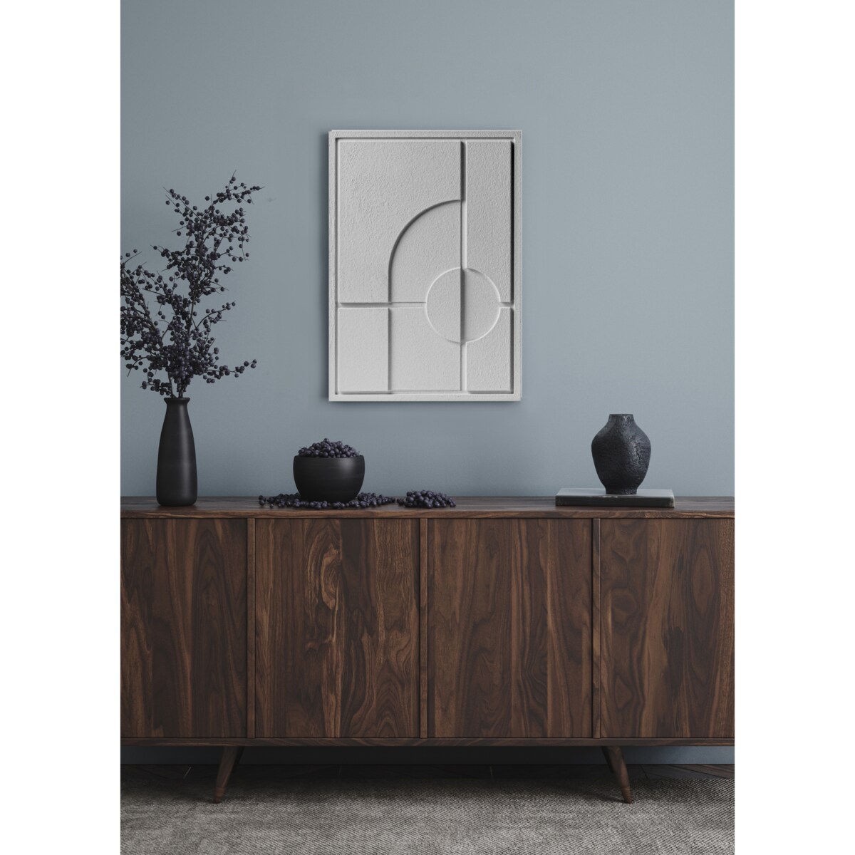 Obraz 3D 50x70cm Geometric I – Dekoracja Ścienna z Tynku Naturalnego, Milky Grey Minimalistyczny Relief