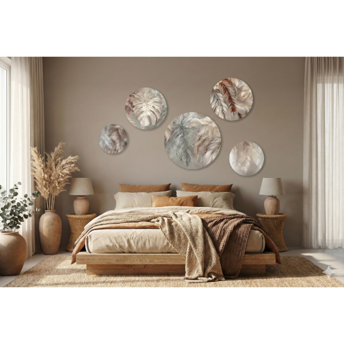 Beżowe Obrazy ścienne Liście Monstera na ścianę do pokoju salonu sypialni