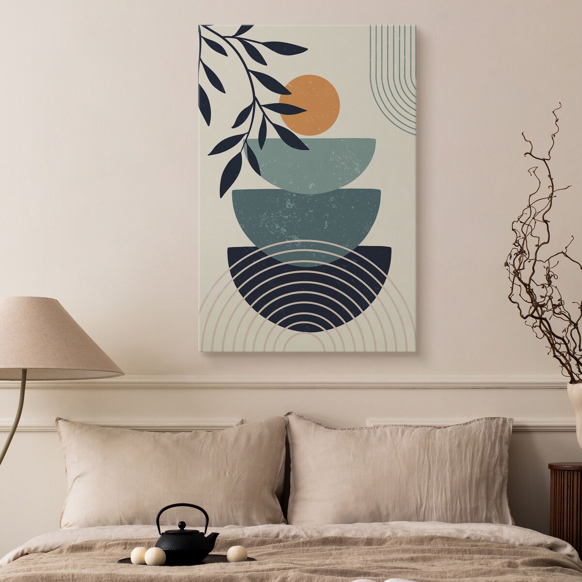 Obraz Do Sypialni Liście Kamienne Naczynia Minimalizm Styl Boho 30x40cm