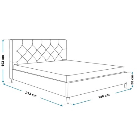 Łóżko tapicerowane 140x200 LUXO 6 pikowane, guziki kryształki - szare