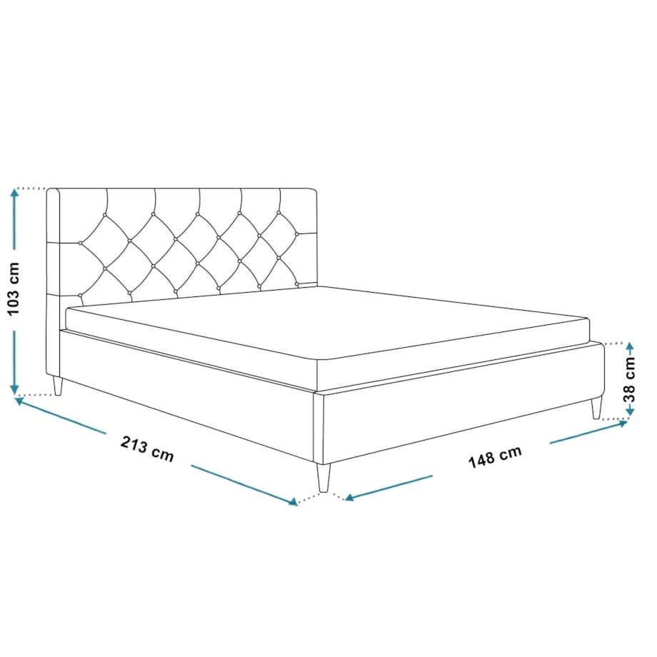 Łóżko tapicerowane 140x200 LUXO 6 pikowane, guziki kryształki - szare