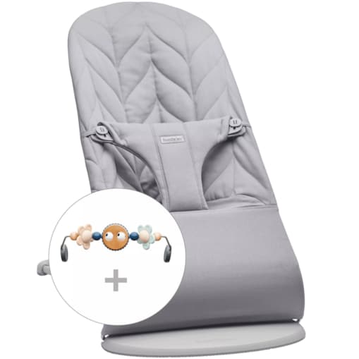 BABYBJORN - leżaczek BLISS Woven, PetalQuilt, Jasnoszary + Zabawka Googly Eyes Pastels