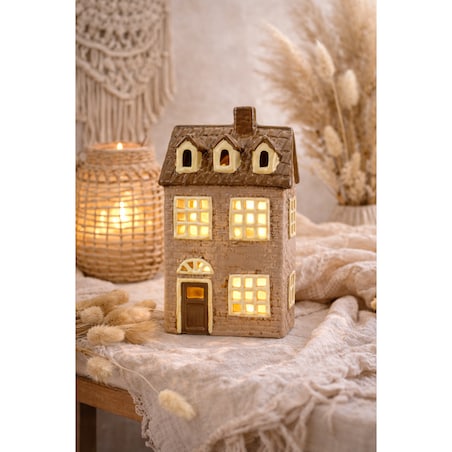 Ceramiczny domek na tea-lighty 16x14x9,5 cm KOLOMAN beżowy