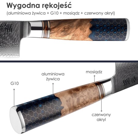 Japoński nóż szefa kuchni Koufuku w pudełku prezentowym Stal damasceńska AUS-10 Profesjonalny nóż