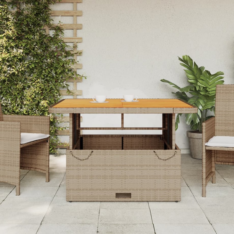 vidaXL Stół ogrodowy, beżowy, 110x110x71 cm, polirattan i akacja