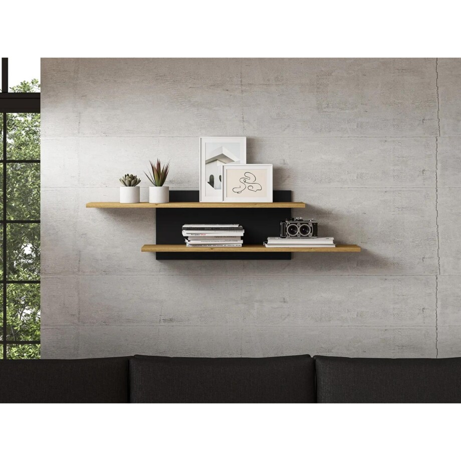 Półka wisząca BRONX 115cm dąb/czarna