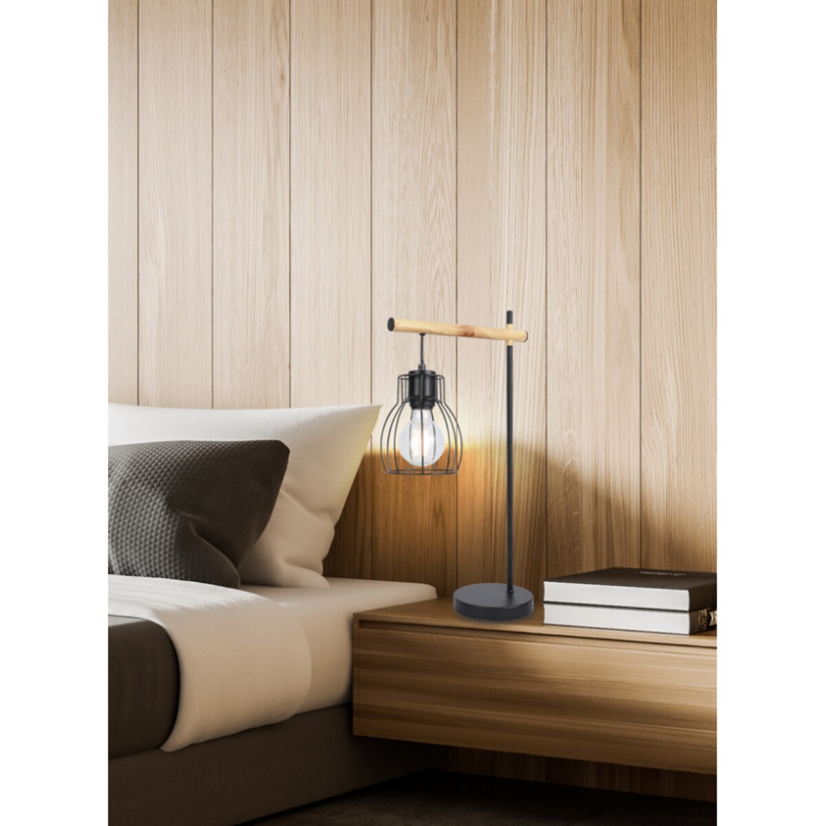 Druciana LAMPKA biurkowa BERNITA 41-80059 Candellux stojąca LAMPA stołowa metalowa czarna drewno