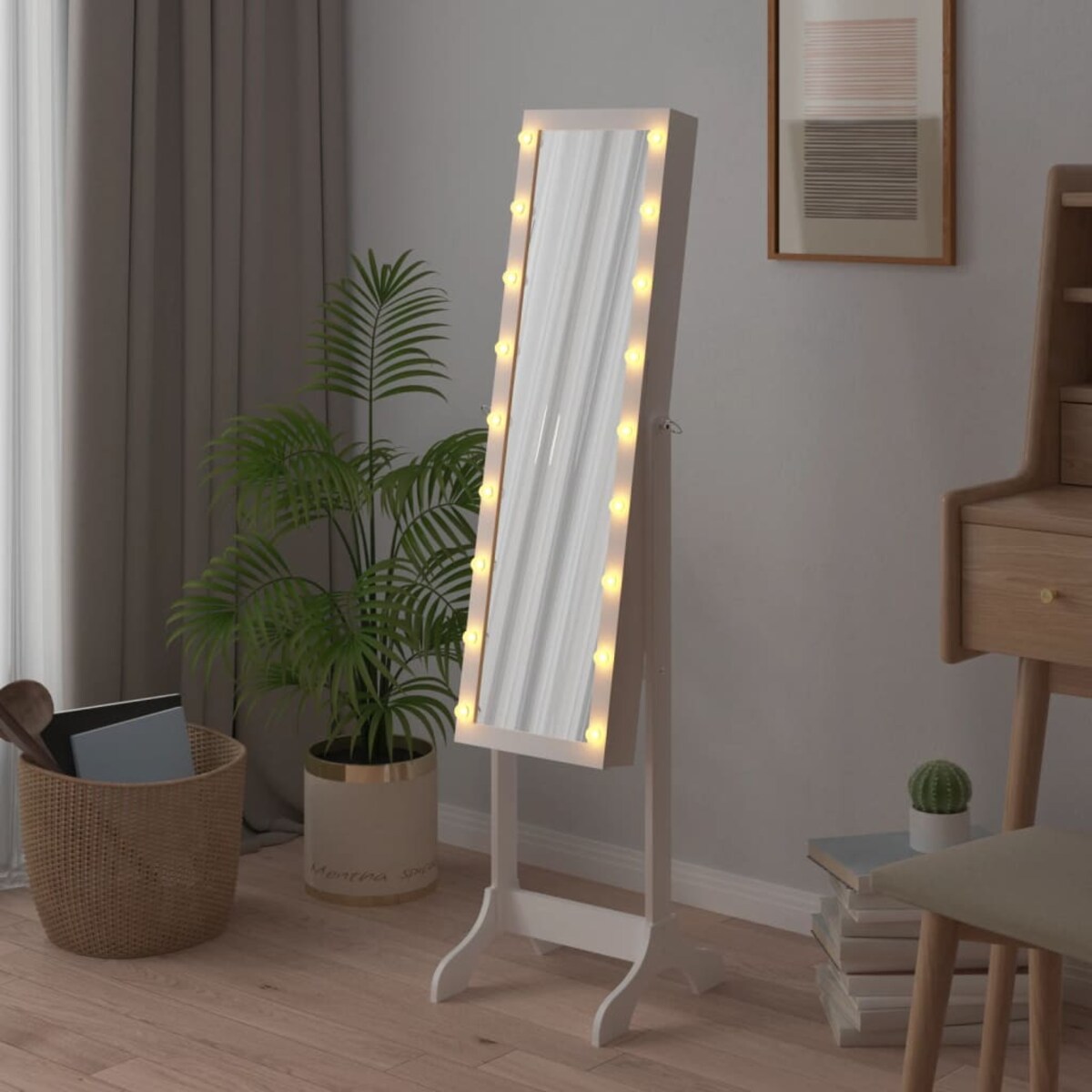 vidaXL Lustro stojące z LED, białe, 34x37x146 cm