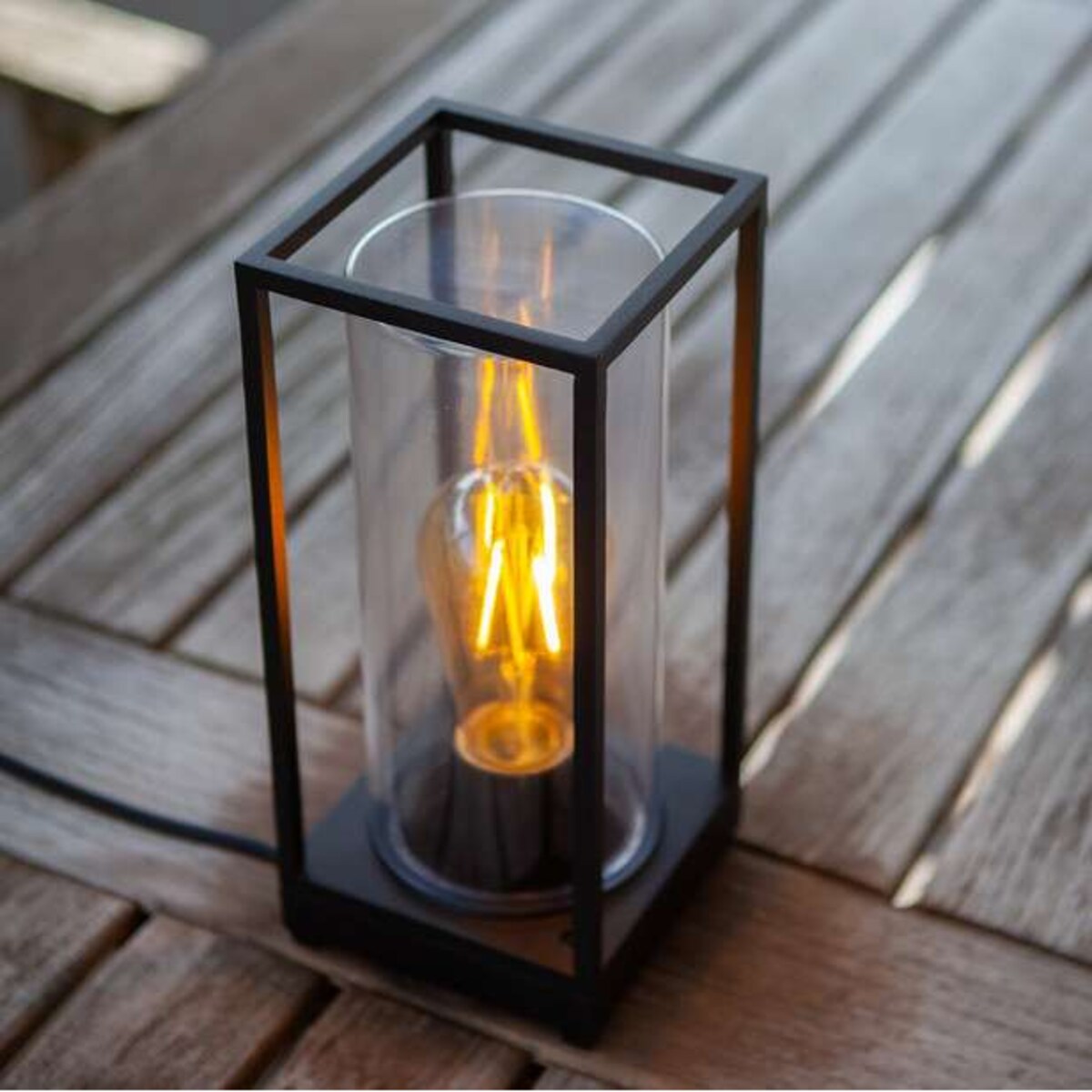 Stołowa LAMPA zewnętrzna FLAIR 6588801012 Lutec ogrodowa OPRAWA metalowa klatka outdoor IP44 czarna przezroczysta