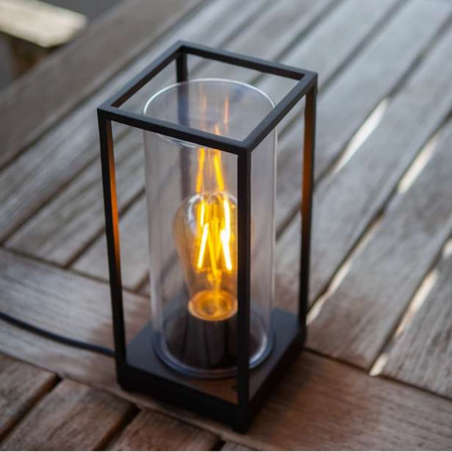 Stołowa LAMPA zewnętrzna FLAIR 6588801012 Lutec ogrodowa OPRAWA metalowa klatka outdoor IP44 czarna przezroczysta