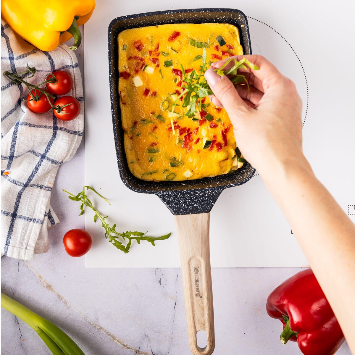 Patelnia tradycyjna marmurkowa prostokątna głęboka 18x14cm CZARNA KLAUSBERG