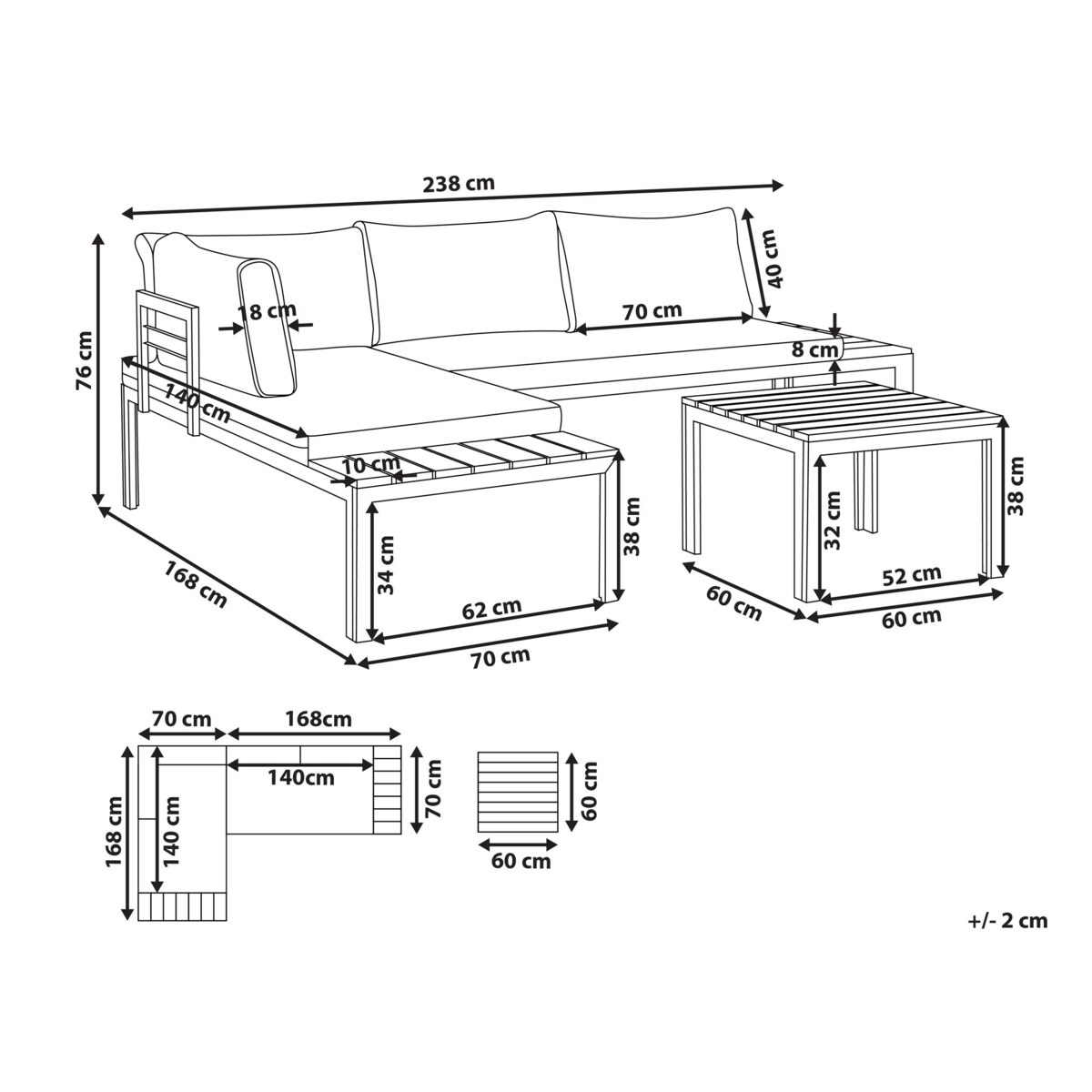 Zestaw ogrodowy modułowy 4-osobowy szary z jasnym drewnem PIENZA