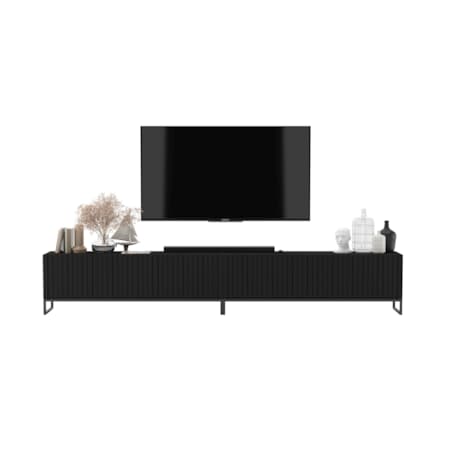 Komoda RTV Loft Nowoczesna Szafka RTV Czarny Mat Glamour Ryflowane Fronty 300 cm