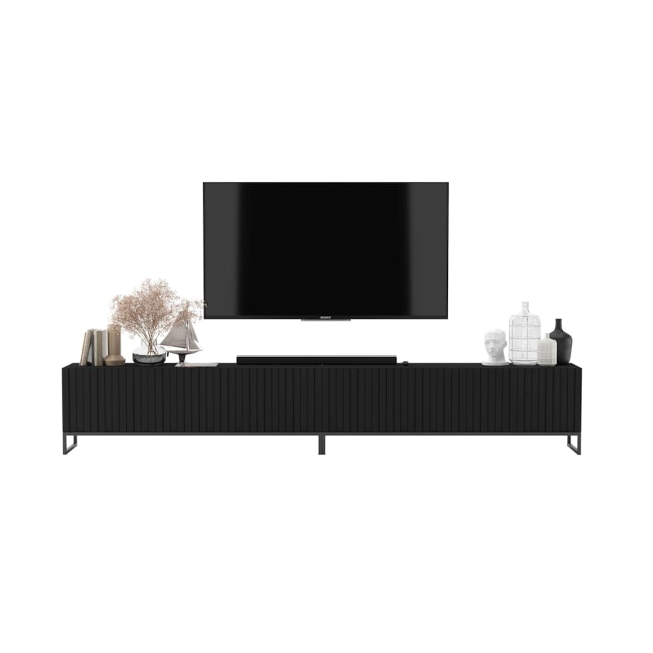 Komoda RTV Loft Nowoczesna Szafka RTV Czarny Mat Glamour Ryflowane Fronty 300 cm