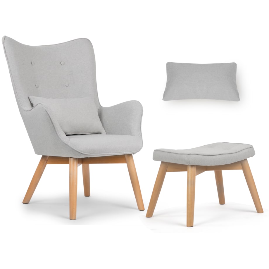 Fotel USZAK z podnóżkiem i poduszką Sofotel szary