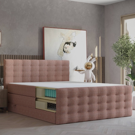 Łóżko kontynentalne STATE 160x200 z pojemnikiem, Czerwony, tkanina Grace 55