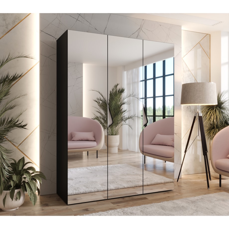 Szafa uchylna z lustrem Sandi 3 150 wys 202 cm Czarny + u Kaszmir
