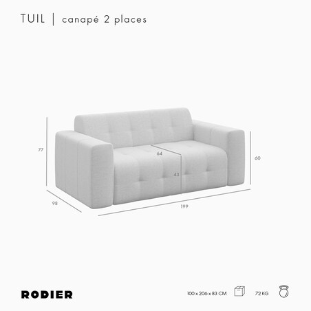 Sofa 2 osobowa Tuil srebrnoszara