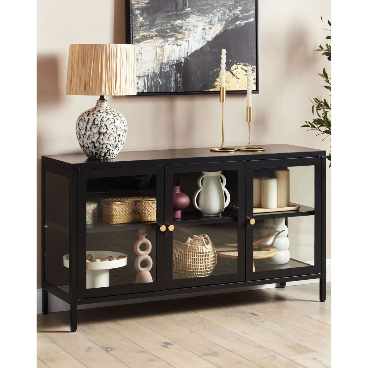 Szafka ze szklanymi drzwiami NEWPORT Metal 115 cm Czarny