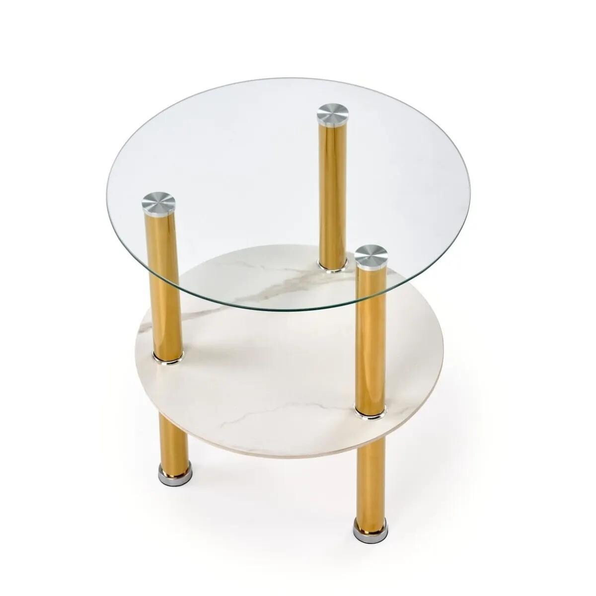 Ława szklana DUCAT 45x45cm biały marmur/transparentna/złota