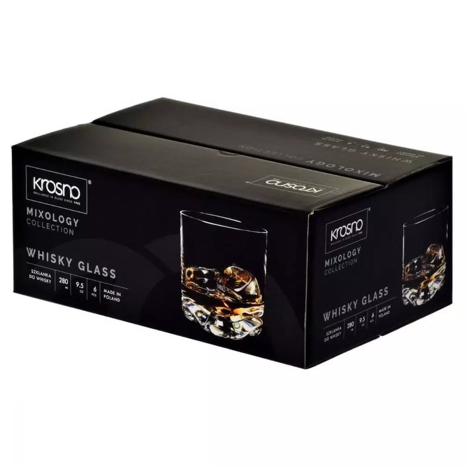 Szklanki do Whisky Niskie Zestaw 6 sztuk Krosno 280 ml z Falowanym Dnem