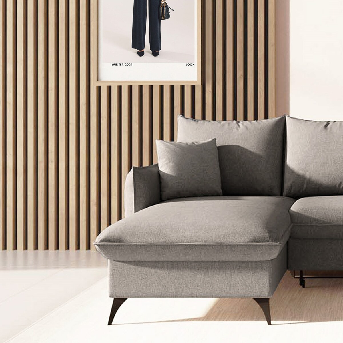 Brim Sofa narożna lewa z funkcją spania i pojemnikiem lewa szara