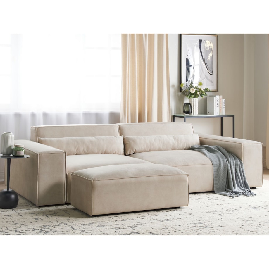 Sofa modułowa 2-osobowa welurowa z otomaną beżowa HELLNAR