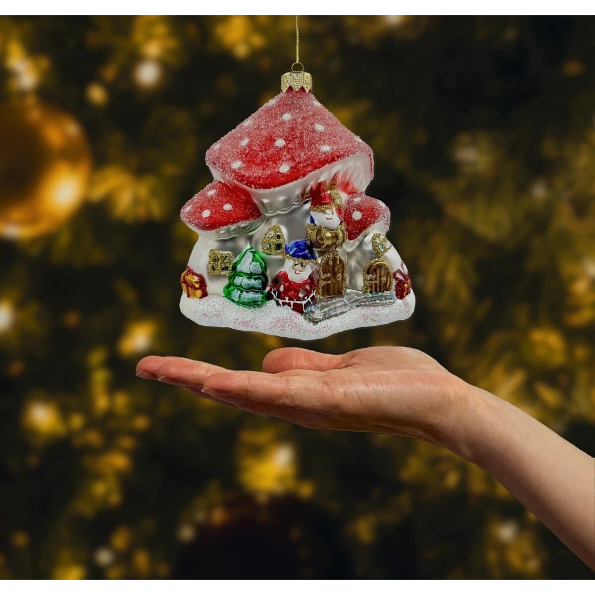 Bombka choinkowa: Domek Grzybek z Mikołajem