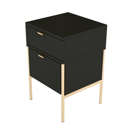 Elegancka czarna szafka nocna Skandica POLKA na złotych nóżkach