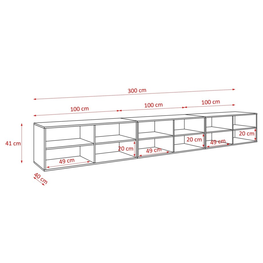 Szafka RTV NOELI 300 cm zamknięta do salonu, ryflowana- czarna