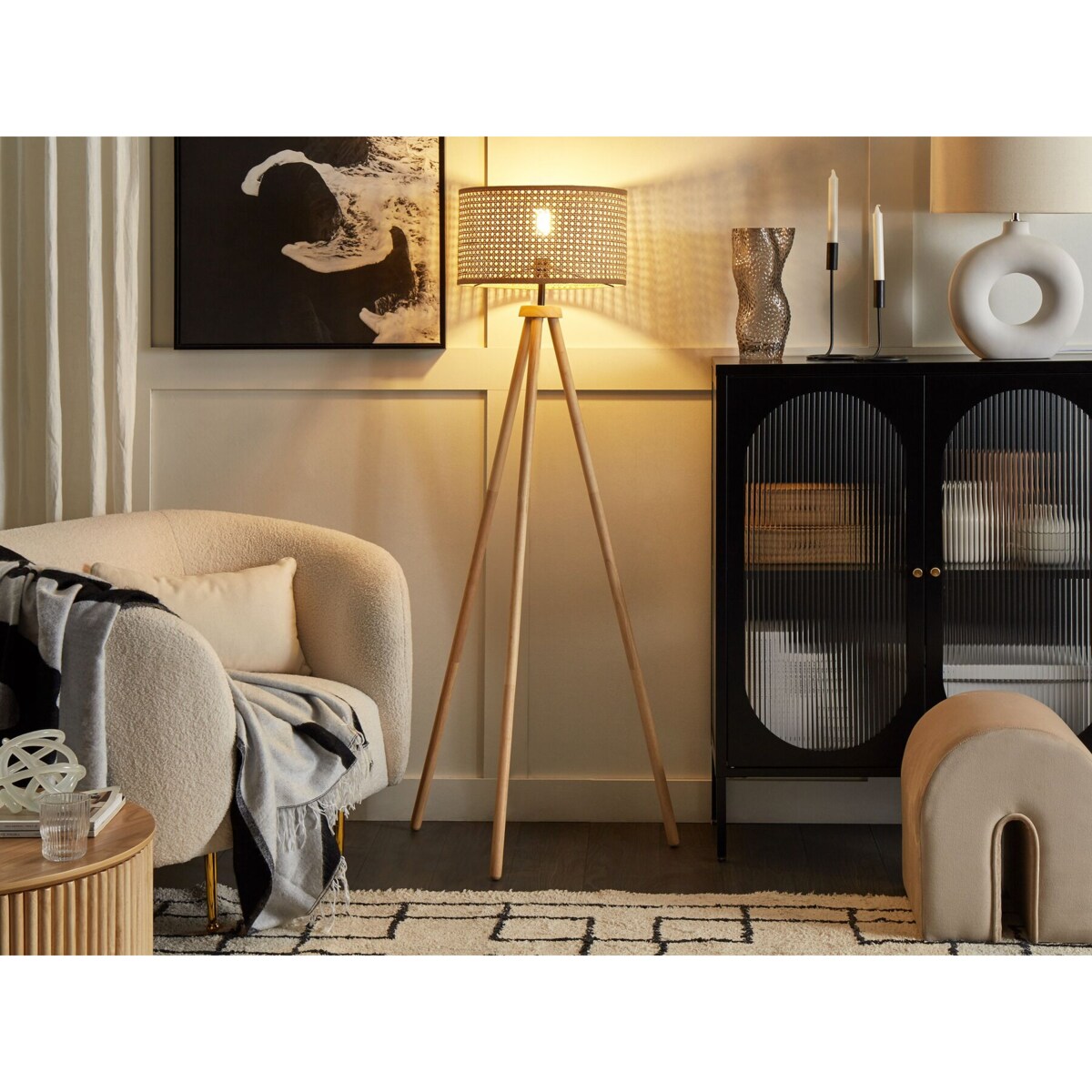 Lampa podłogowa rattanowa naturalna PENTON