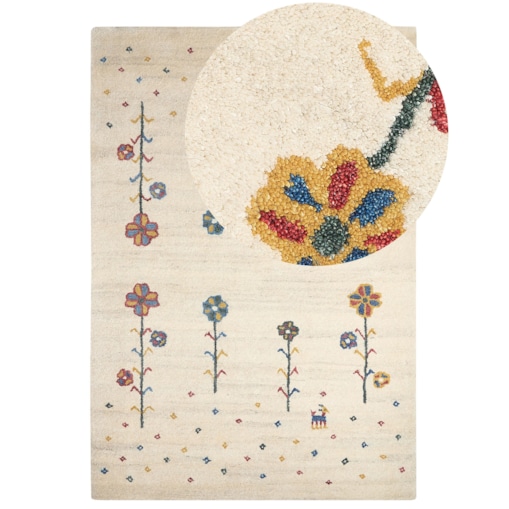 Dywan HUSUNLU Beżowy 140 x 200 cm Wełna Gabbeh