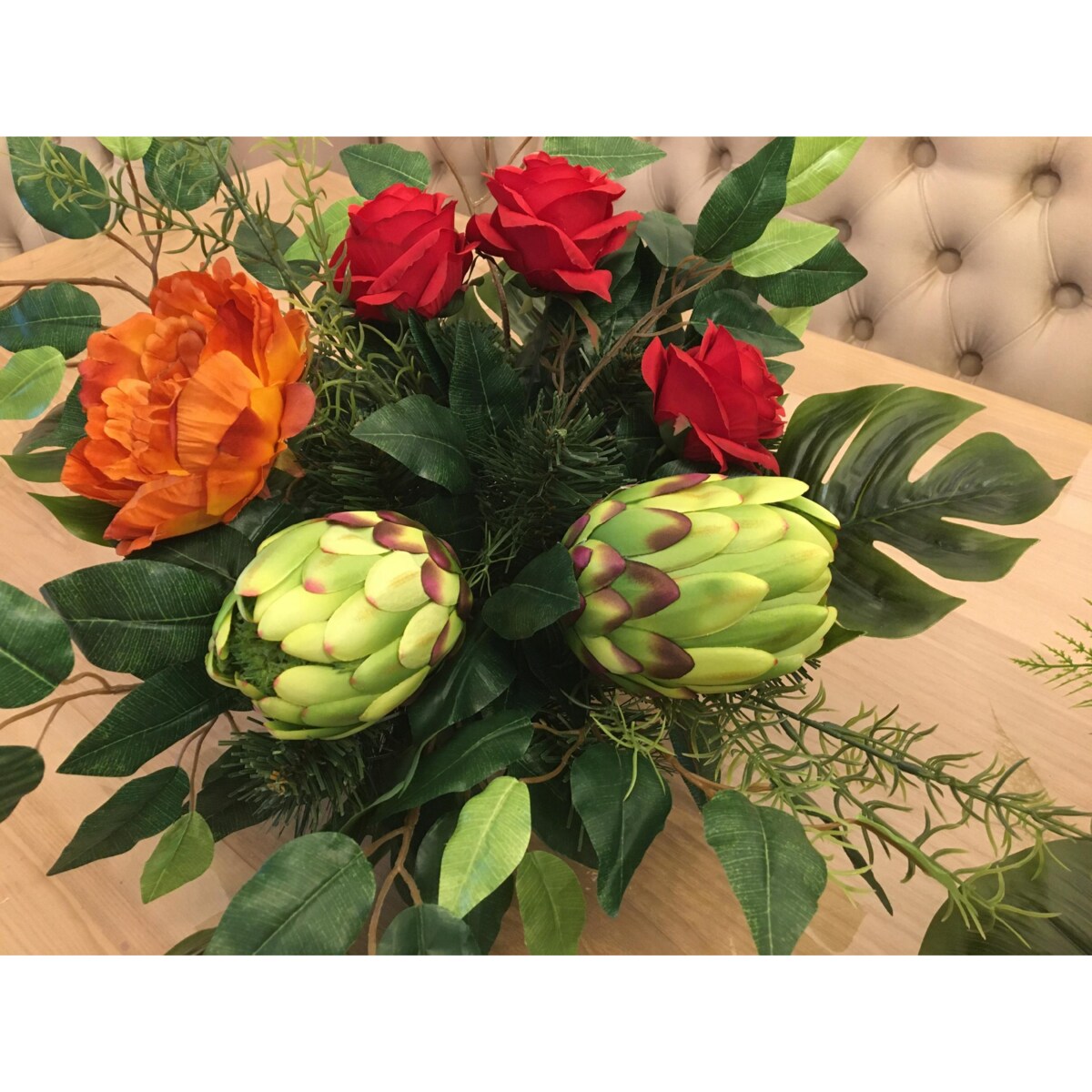 SZTUCZNY KWIAT PROTEA karczoch DUŻY zielony stroik dodatek wiązanka bukiet