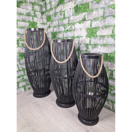 Lampion Bambusowy Rattanowy Latarnia 70 Cm Czarny