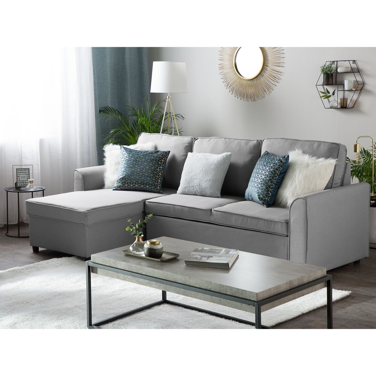 Narożnik rozkładany prawostronny jasnoszary NESNA