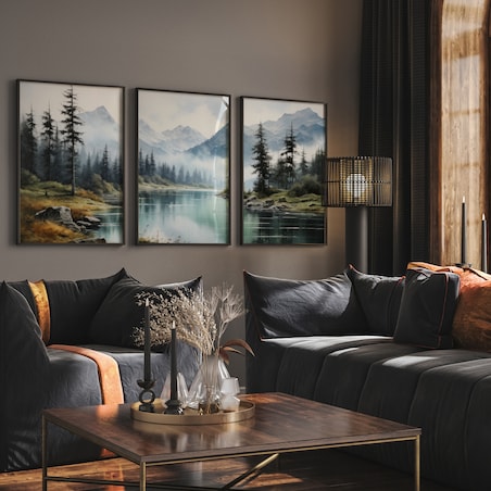 ZESTAW 3X PLAKAT W RAMIE KRAJOBRAZ JEZIORO GÓRY LAS NATURA PANORAMA 60x80cm